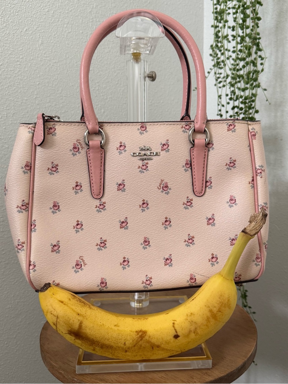 Coach Pink Floral Mini Surrey Carryall with Top Handles and crossbody strap - Picture 4 of 10